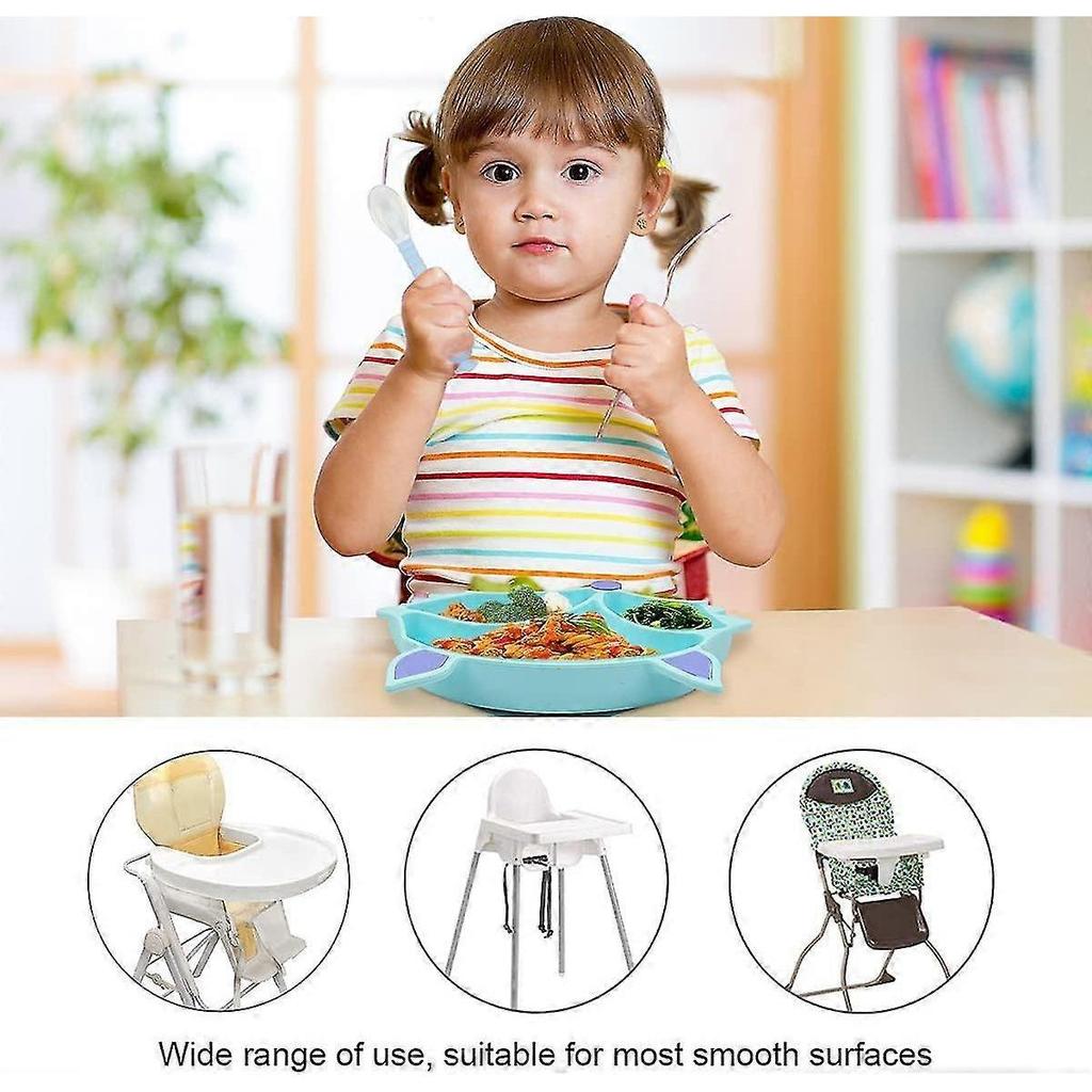 Silicone Baby Plate Suction Cup Non-slip Baby Plate Bpa Free With Spoons For Kids Dishwasher Safe Microwave Placemat High Chair (blue)