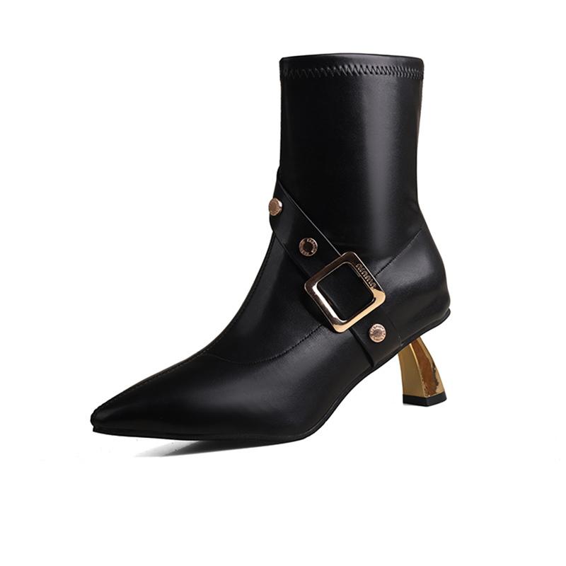Остроносые женские ботильоны из кожи, элегантные туфли на высоком каблуке, 2025, трендовые дизайнерские туфли-лодочки с пряжкой, готические зимние туфли-челси Botas Mujer