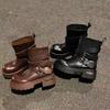 Niche Design Thick-soled Medium Tube Heightening Knight Boots Women's Non-slip Double Buckle Women's Boots