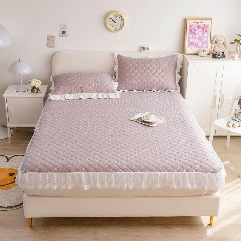 Летняя крутая латексная простыня, наволочка, комплект из 3 предметов, домашний текстиль, двуспальное покрывало с кружевом, нескользящий наматрасник, покрывало на кровать