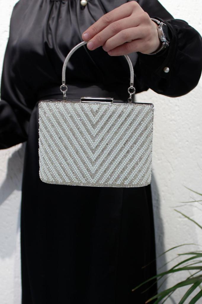 Women's Stylish and Useful Evening Dress Bag Women's Platinum Triangle Stone Evening Dress Evening Bag