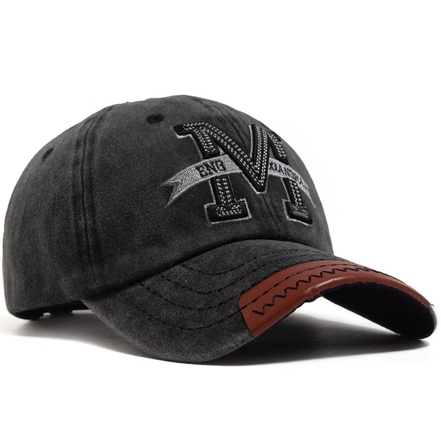 Big M Letter 3D Embroidery Baseball Cap Men Vintage Soft Top PU Leather Trim Brim Women Hat Outdoor Casual Sun Visor Snapback