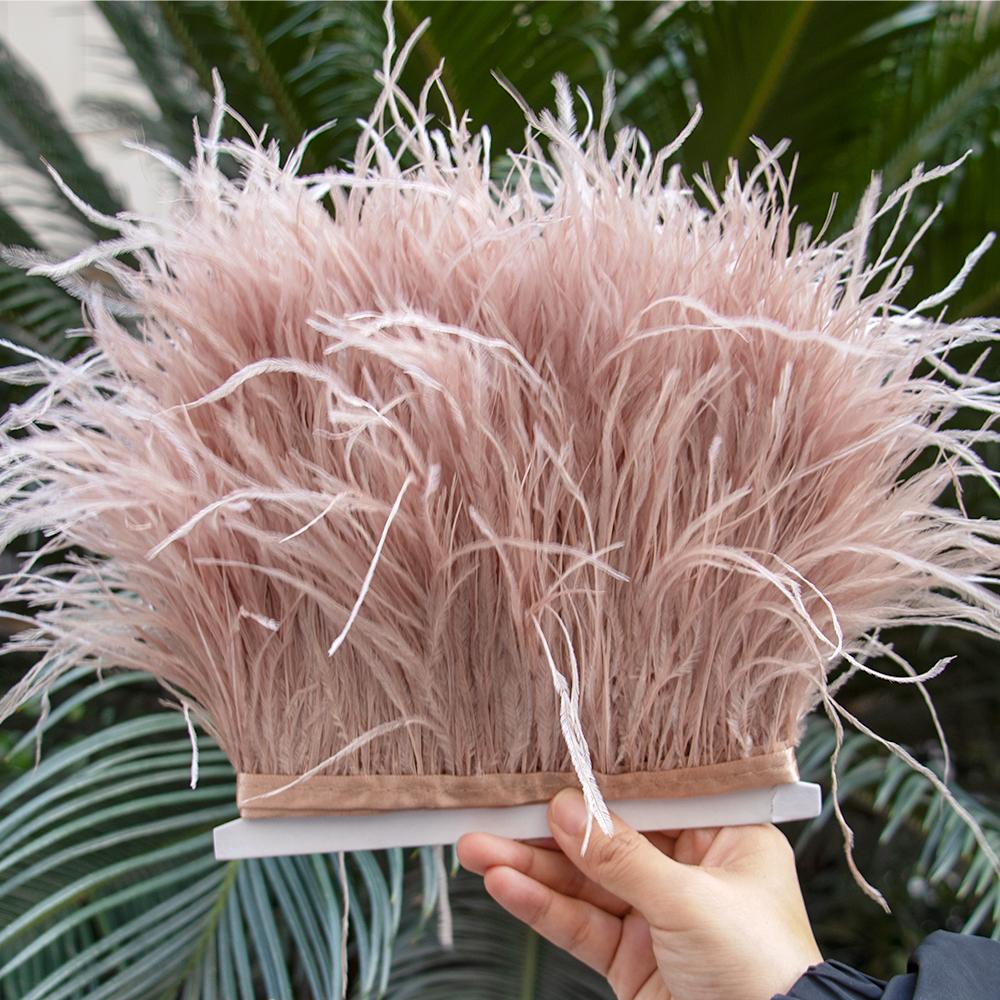 1M Natural Ostrich Feathers Trim White Clothing Sewing Ribbon 8-10cm Feather Fringe for Wedding Party Decoration Crafts Plumes