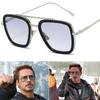 Uv400 Protection Tony Stark Sunglasses Men Square Metal Frame For Eye Safety