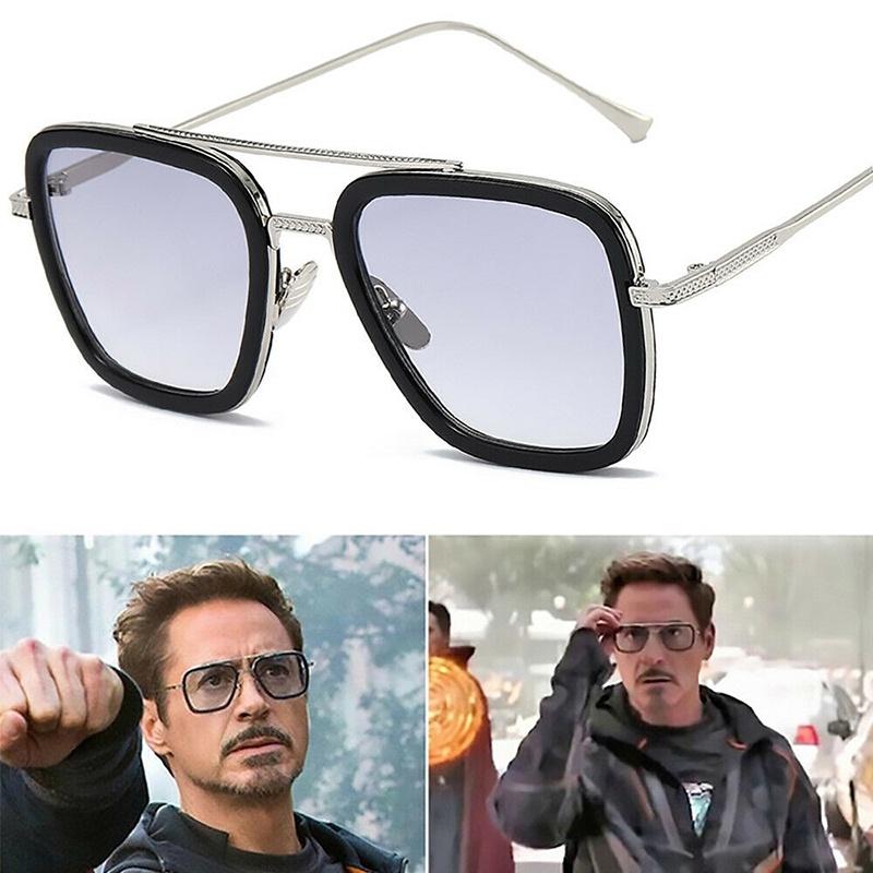 Uv400 Protection Tony Stark Sunglasses Men Square Metal Frame For Eye Safety