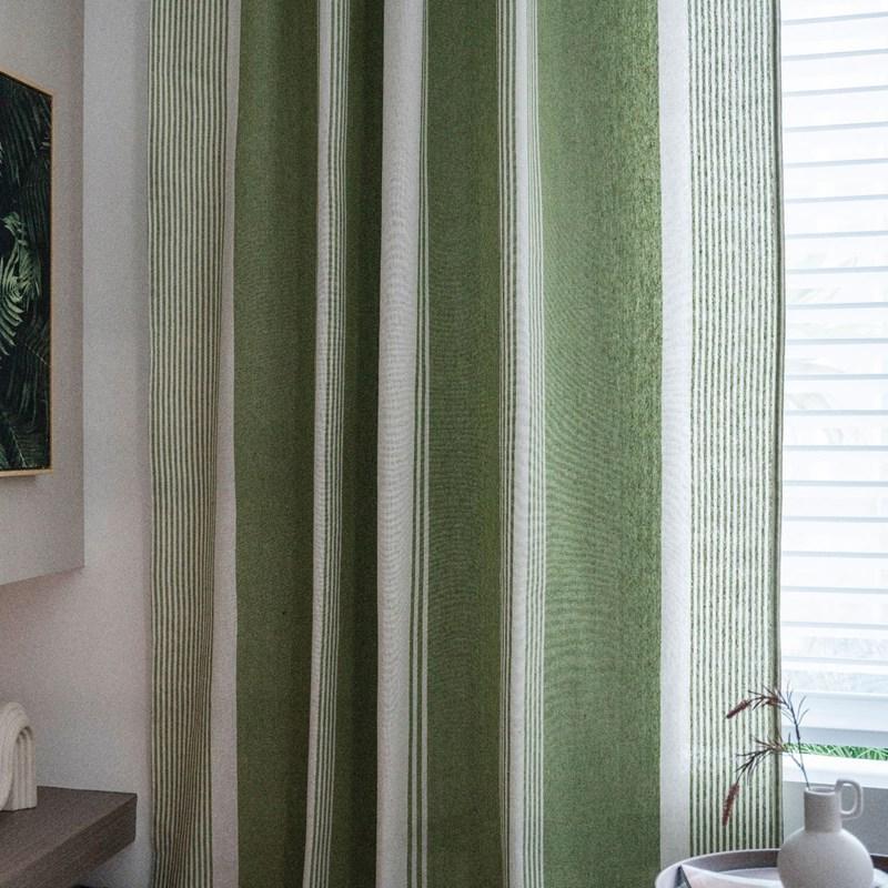 American Cotton Linen Stripe Thick Blackout Home Window Curtains with Tassel Bedroom Kitchen Drapes Living Room Shading Curtain