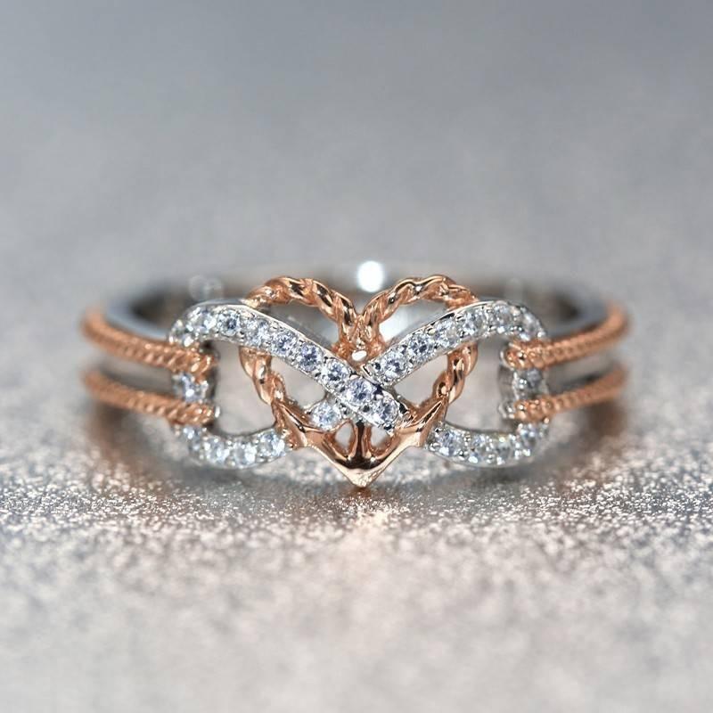 Stylish Geometric Heart-shaped Ring In Gorgeous Rose Gold For Daily Wear