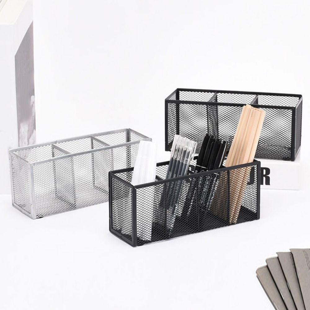 Modern Mesh Desk Organizer 3/4/5/6 Grids Pen Storage Box Multifunctional Pencil Holder Office Use