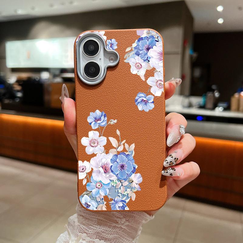 Кожаный текстурный мягкий чехол TPU для iPhone 16 15 14 Pro Max 14 Plus 13 12 Pro Max 11 синий цветочный узор противоударный чехол для телефона