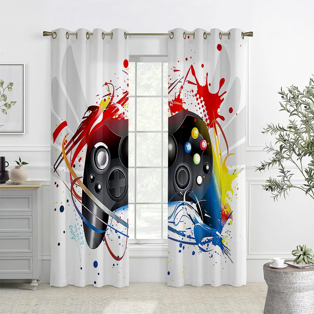 2 шт., напечатанные шторы с рисунком игрового контроллера, полупрозрачные декоративные шторы для спальни и гостиной комнаты для киберспорта