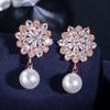 WWJ Classic Flower Design Fashion Women Cubic Zirconia Drop Earrings for Ladies