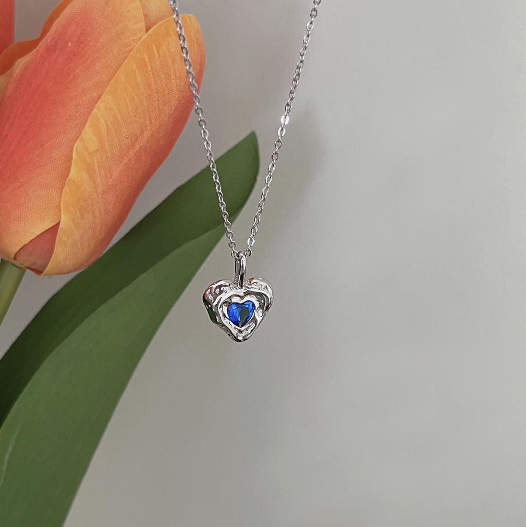 Ожерелье из чистого серебра 999 пробы в форме сердца океана для женщин, легкое, роскошное, холодного стиля, цепочка на ключицу, нерегулярная текстура