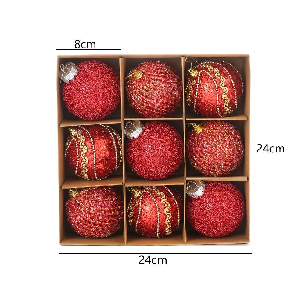 9pcs Glitter Christmas Hanging Balls Set Shatterproof Xmas Tree Ornaments Xmas Party Favors