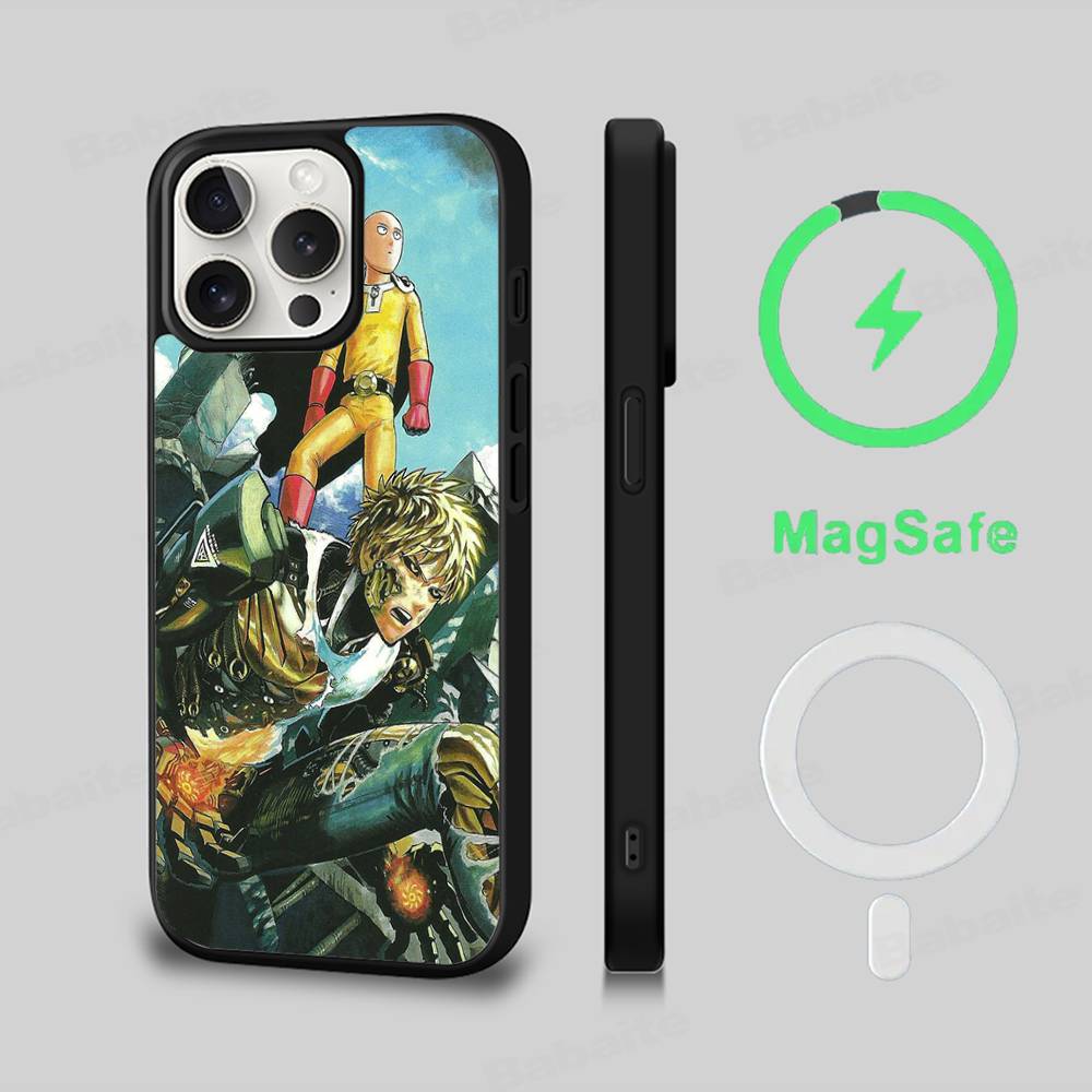 Чехол для телефона One P-Punch Man Saitama Магнитный чехол Для iPhone 16 14 13 12 11 15 Pro Max Plus Для Magsafe Беспроводная зарядка Чехол