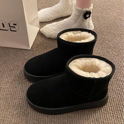 [Товар в наличии, быстрая доставка] Новые зимние сноубутсы женские короткие снежные хлопковые туфли флис утолщенные туфли-хлебушки пух