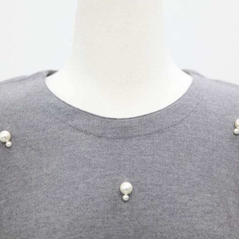 Shiz Madam Women S Round Knit Pearl Detail Balloon Sleeve Top T57207