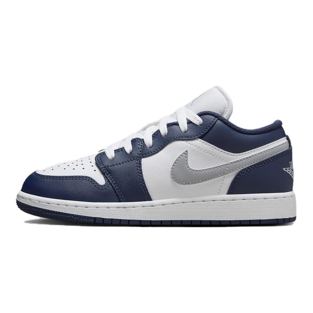 Jordan Air Jordan 1 Нескользящая Амортизация Устойчивая к истиранию Низкие Детские Баскетбольные Кроссовки Серый Синий 553560-141