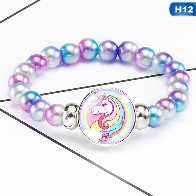 12 Styles Rainbow Unicorn Glass Beads Bracelets & Bangles For Kids Girls Party Accessories Gifts
