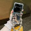 Luxury Makeup Mirror Crystal Bead Hand Chain Phone Case For Samsung Galaxy Zflip 4 Zflip3 Zflip 5g Smile Face Bracket Cover Capa