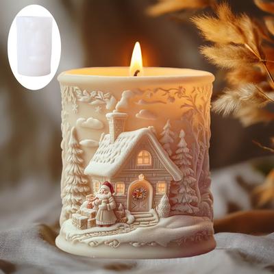 2025 Санта Клаус Рождественский дом Цилиндрическая свеча Силиконовая форма Подарок Санта Клауса Замок Рельеф Смола Гипс Формы Рождественский подарок