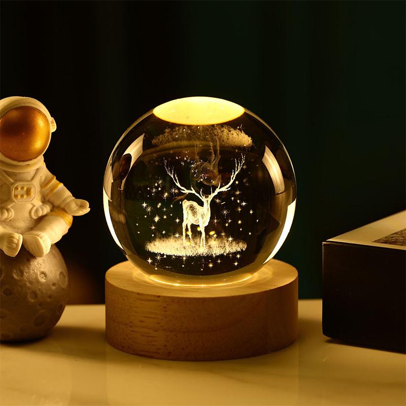 Хрустальный шар с подсветкой и основанием, звездное небо, солнечная система, ночник, 3D резное настольное украшение, подарок на День святого Валентина