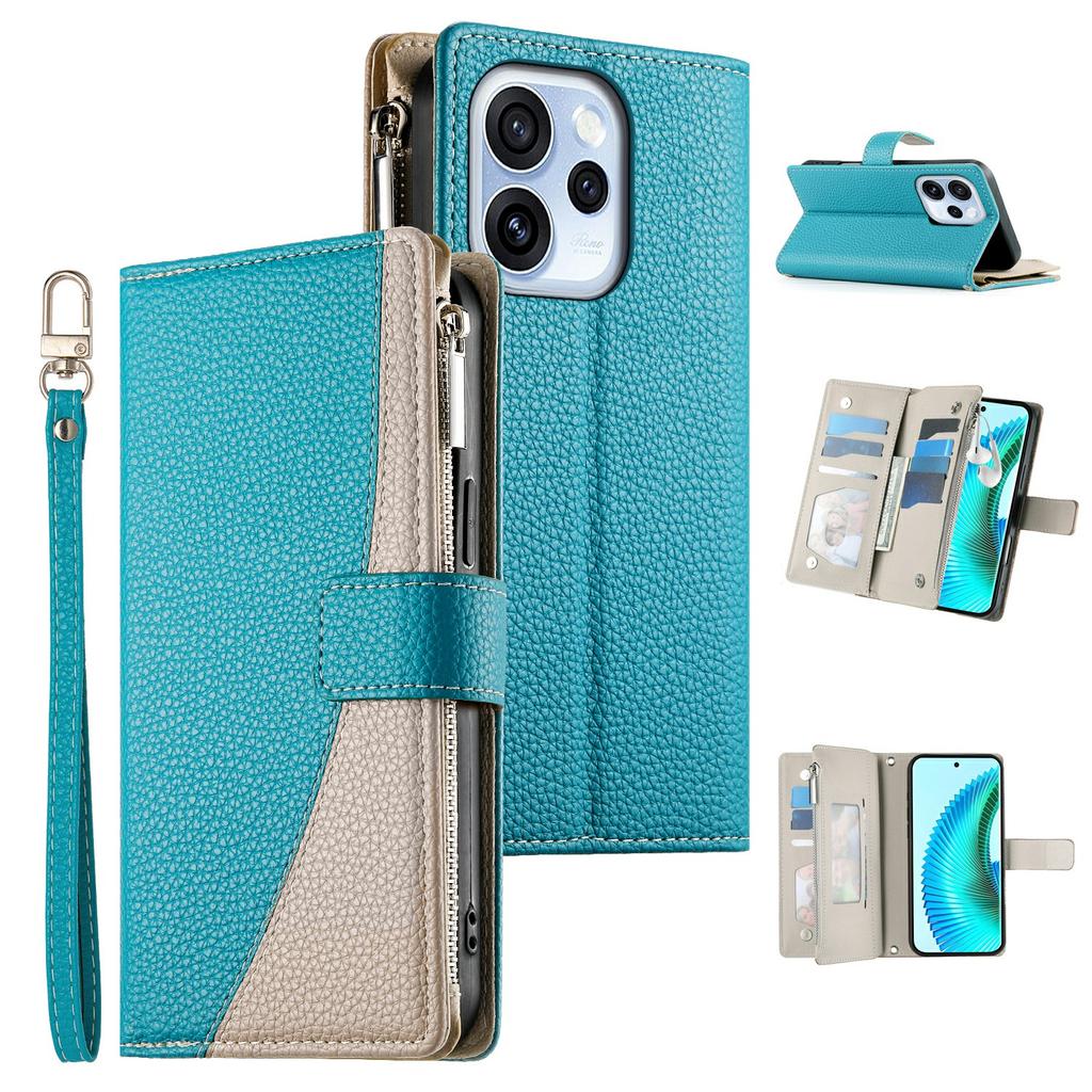 For Oppo Reno15 F 5G Case Zipper Wallet Color Splicing Leather Flip Phone Cover with Straps