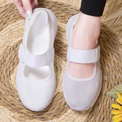 Большие размеры обуви для медсестер, женские маленькие белые туфли, рабочая обувь, старая пекинская тканевая обувь, нескользящая обувь на плоской подошве, женская обувь с одной педалью