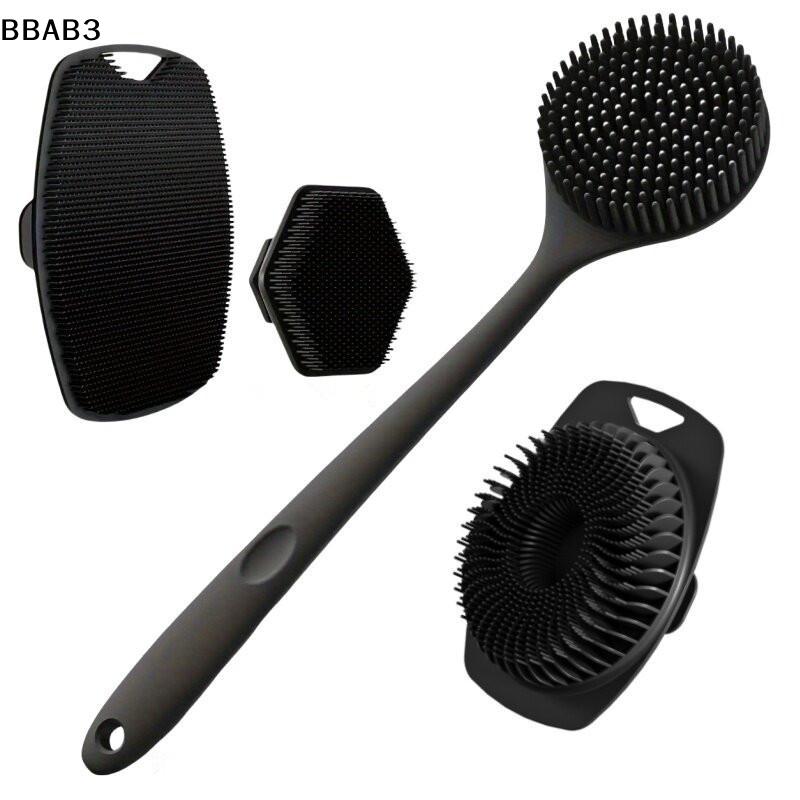 4PCS Long Handle Silicone Bath Brush Set For Body Face Gentle Exfoliating Massage Deep Cleaning With Non Slip Grip