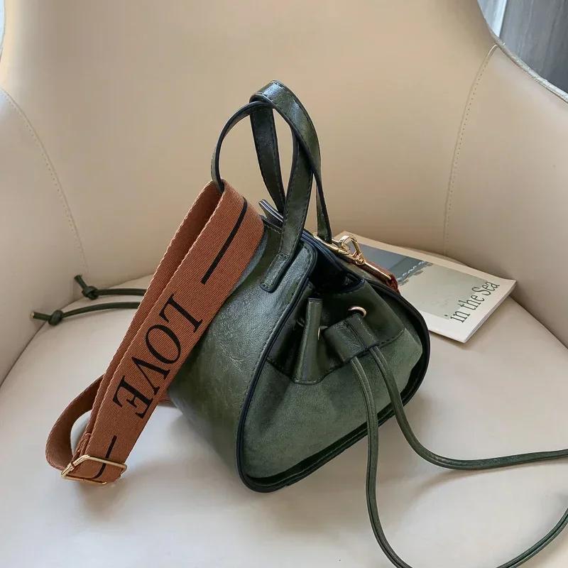 Винтажные сумки кроссбоди для женщин, универсальные мини-сумки-ведерки на шнурке, новинка осени, женская сумка на плечо из мягкой кожи