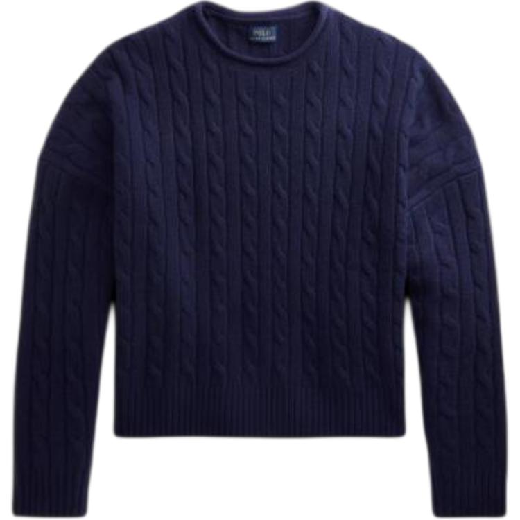 Polo Ralph Lauren SS22 Solid Color Cable Knit Crew Neck Long Sleeve Sweater Women Sweater Blue 211856724-001