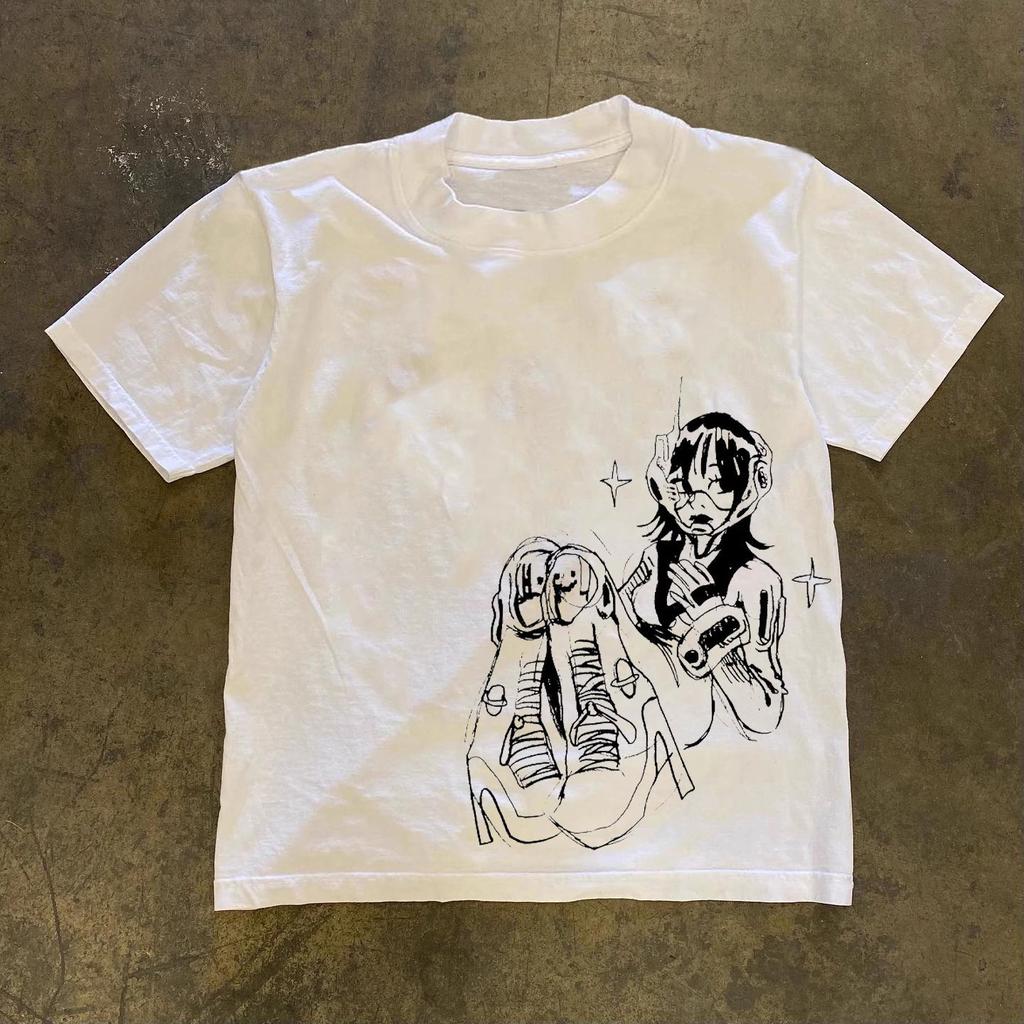 Japanese Y2k Women's Cropped Grunge Clothing 2000s Tops Emo T Shirt for Women Goth Graphic Tees Y2k Top Female Clothing Harajuku