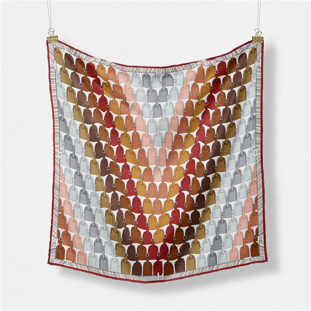 Twill Silk Scarf Woman Geometric Painting Square Scarves Wraps Bandana Small Hijab Silk Foulards Tie Headband Neckerchief 53CM