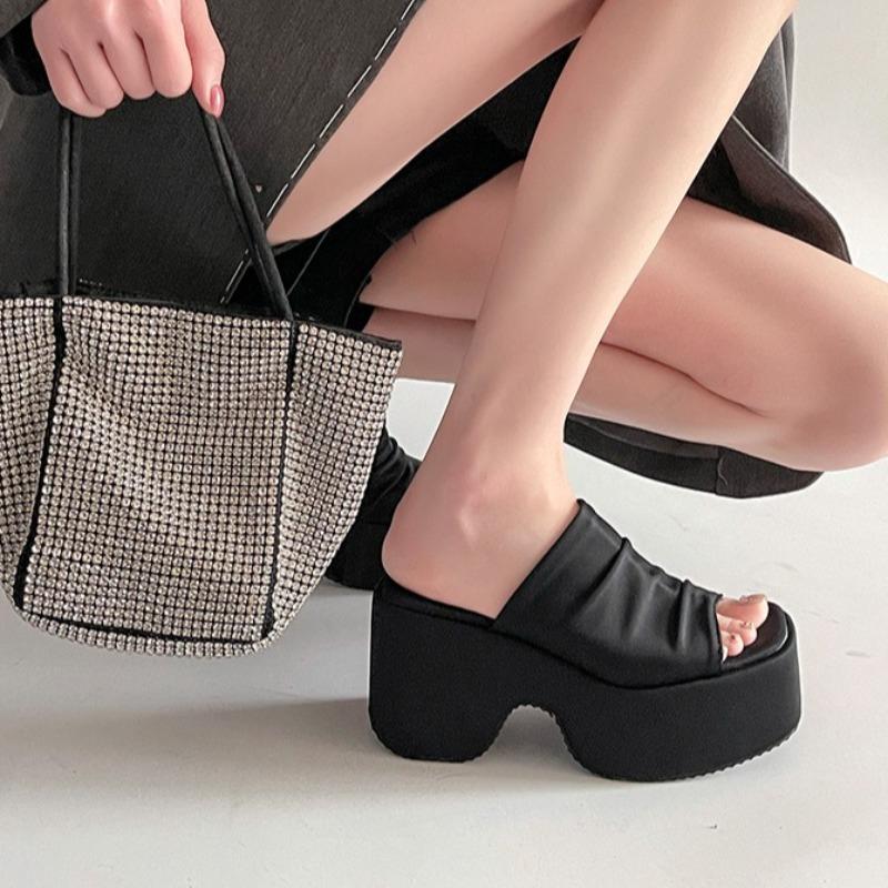 Модные летние женские шлепанцы на платформе с открытым носом, леопардовые, на танкетке, для улицы, пляжа, с толстой подошвой, модные, сексуальные, на высоком каблуке, крутые шлепанцы Zapatos Mujer