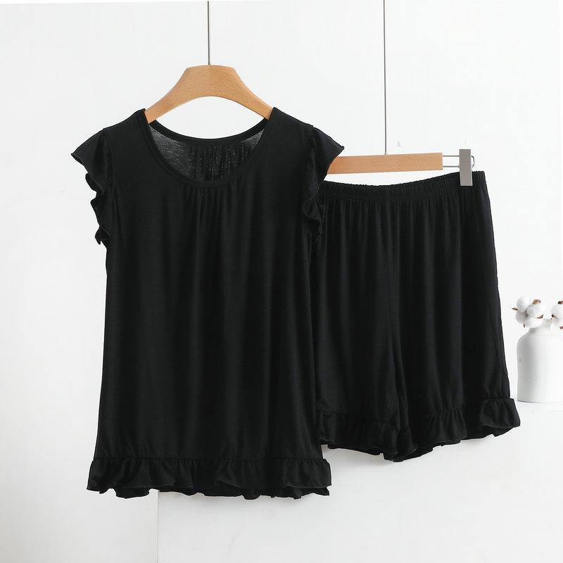 Modal Lace Vest Shorts Pajamas Ladies Suit Wooden Ear Home Service Loose Thin Summer Two-piece Suit