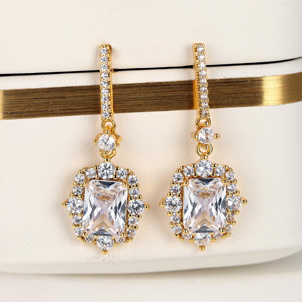 Серьги-подвески из кубического циркония золотого цвета, роскошные женские серьги, свадебные украшения для ушей