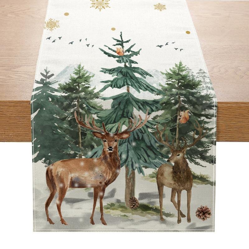 Linen Christmas Table Runner Snowman Xmas Tree Home Dining Table Cover Tablecloth 2025 Navidad Noel Christmas Decorations 2025