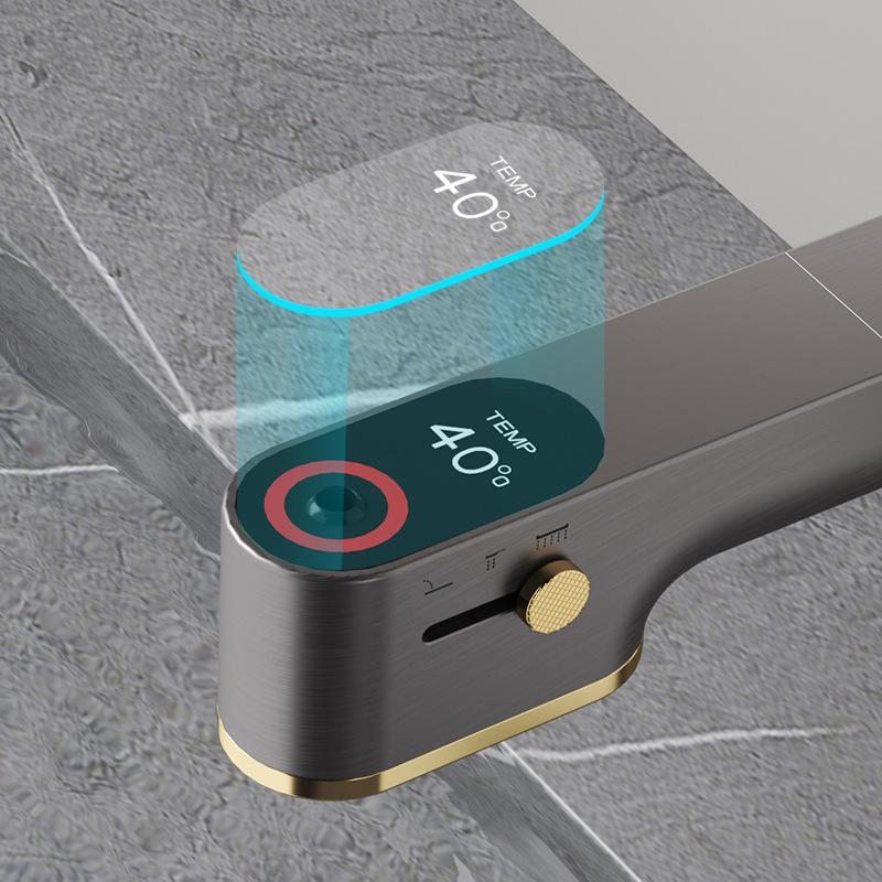 Латунный Серый/Белый Цифровой Дисплей Выдвижной Смеситель для Раковины в Ванной Подъемный Смеситель Горячей и Холодной Воды С Душем Телескопический