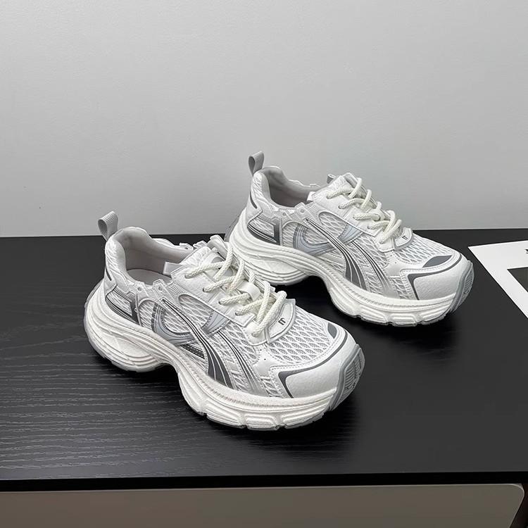 Женские кожаные кроссовки на платформе «папины кроссовки» 2025 новая летняя дышащая сетчатая повседневная спортивная обувь универсальные кроссовки женская обувь