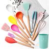 12Pcs Silicone Kitchenware Cooking Tool Set Non-stick Utensils Set Spatula Shovel Wooden Handle Utensilios Kitchen Accessories