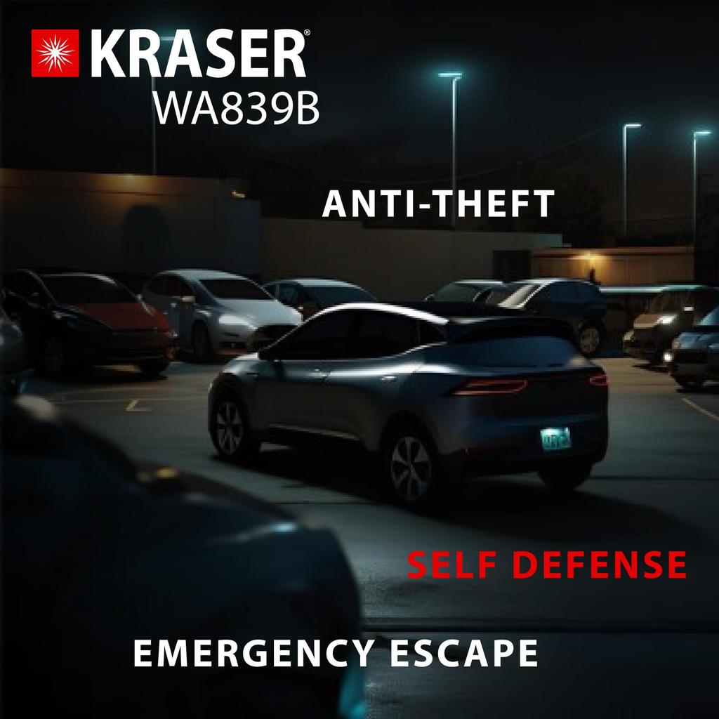 KRASER WA839B Steering Wheel High Universal and 3 Emergency Car Steering Wheel Lock Lock, Security, Adjustable, Keys, Built-in Hammer,