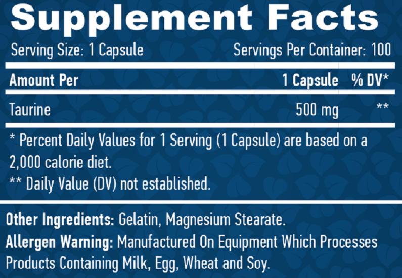 Haya Labs Таурин 500 мг – 100 капсул