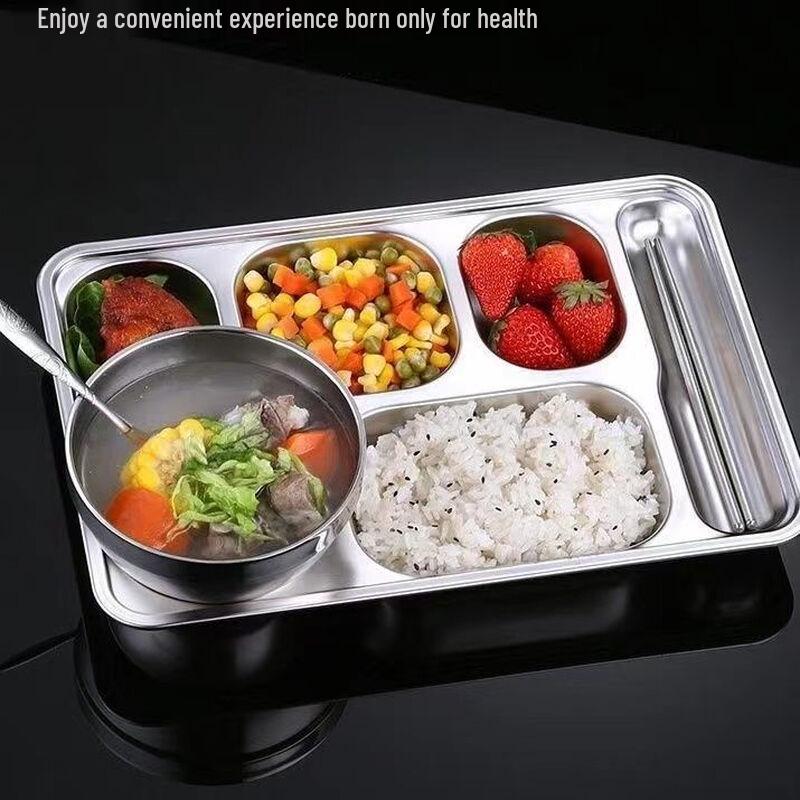 WUHE Stainless Steel 6-Compartment Divided Dinner Plate