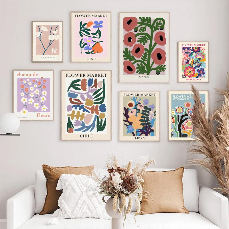Абстрактные красочные цветочный рынок, Матисс, постеры и принты, Япония, Чили, Лима, настенная живопись на холсте, украшение для гостиной, дома