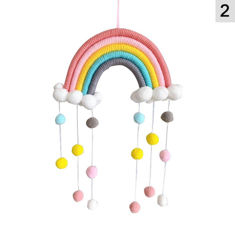 Five Strands Rainbow Clouds Hanging Decoration Hand-woven Colorful Pom Pom Felt Ball Tassel Wall/Window Hanging Decoration Craft