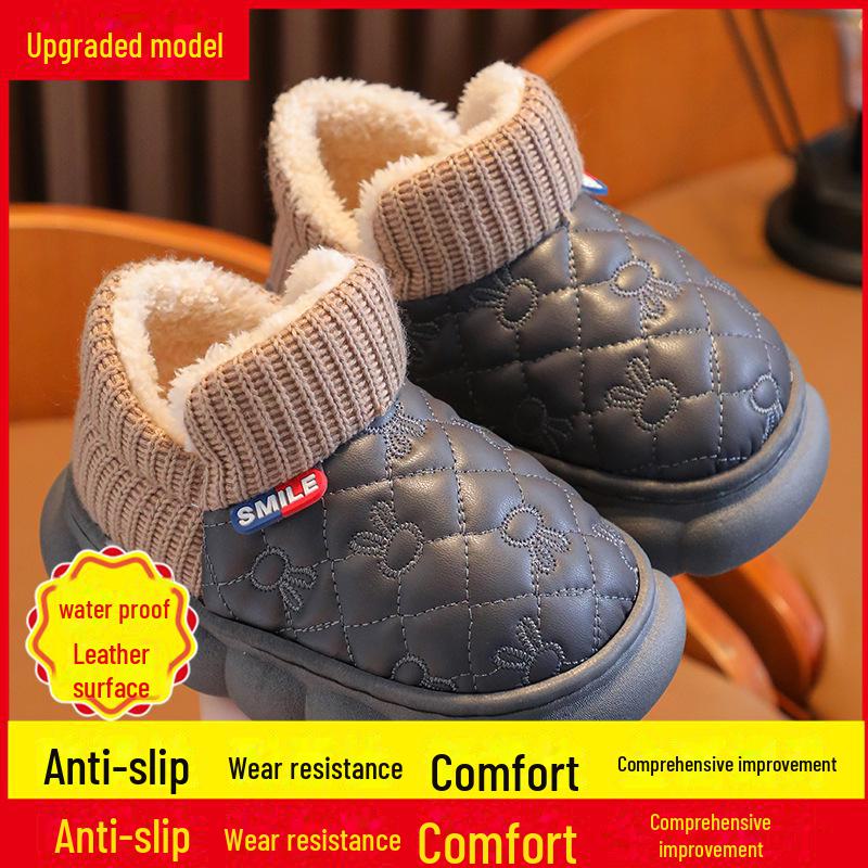 Детские водонепроницаемые хлопковые туфли с бархатной подкладкой - нескользящий дизайн с изображением мультяшного кролика для мальчиков и девочек