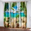 Seaside Scenery Outside The Window, Sea Print Curtains, Living Room Office Shading Polyester Fiber Decorative Curtains