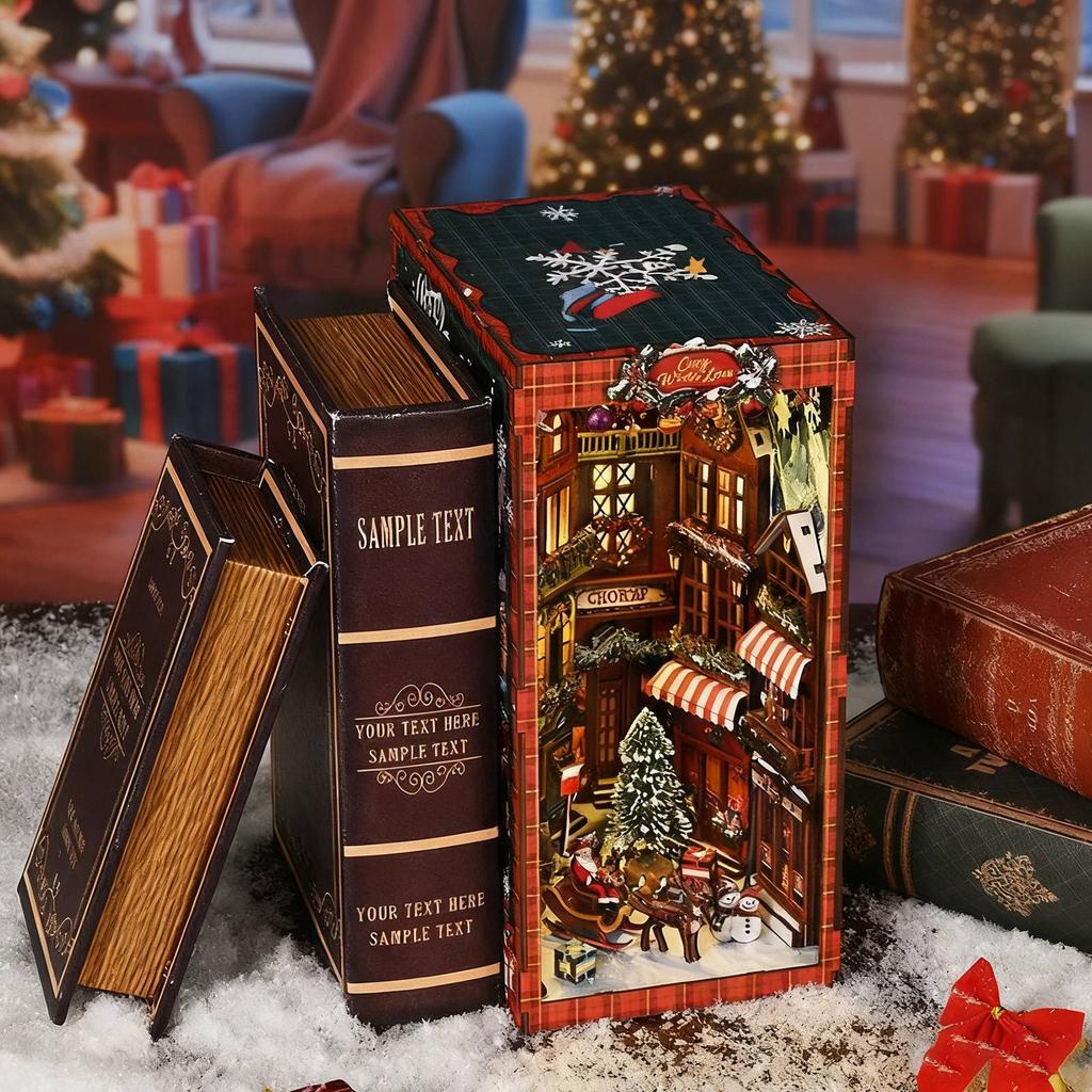 Набор «Книжный уголок на Рождество для взрослых», 3D деревянный пазл «Коттедж», Рождественские книги, Изысканные украшения для книжной полки на любой случай