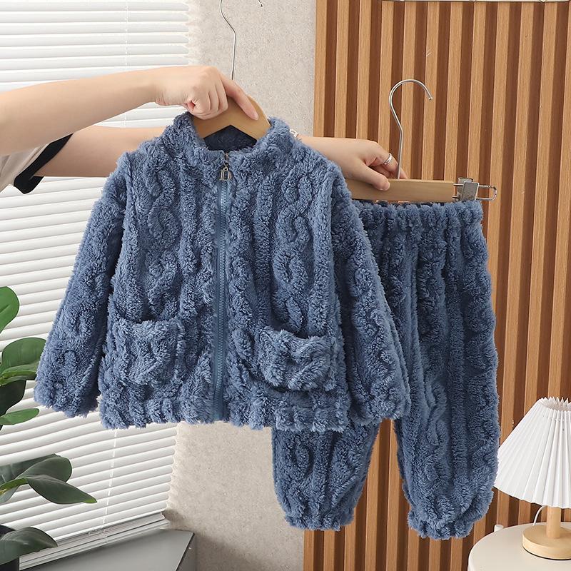 Детские пижамы из кораллового флиса для девочек, утепленная лицевая ткань для мальчиков, осенне-зимняя домашняя одежда для маленьких девочек, зимний костюм