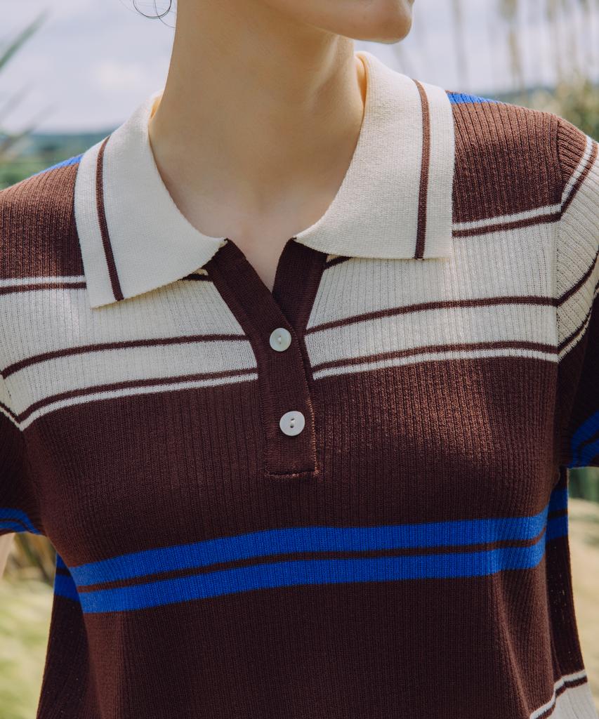 OBER GOLF Classic Multi Open Collar Knit (Brown)