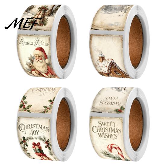 Snowman Santa Elk Patterns Christmas Coated Paper Sealing Sticker, Retro Hand-drawn Claus Self Adhesive Holiday Stickers Design, Decorative